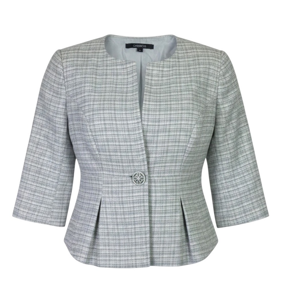 Chadwicks Textured Peplum Single Button Blazer 4P Grey White
